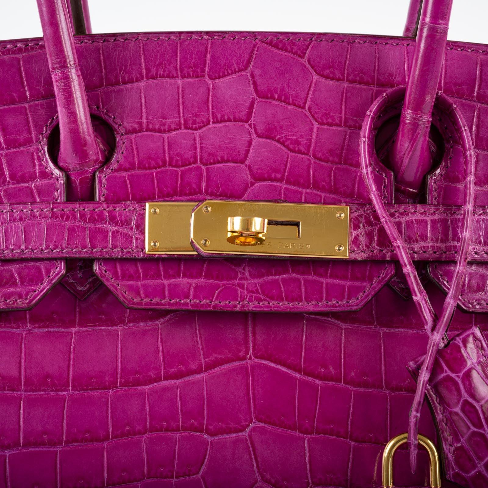 Hermès Birkin 30 Rose Scheherazade Shiny Niloticus Crocodile Gold Hardware