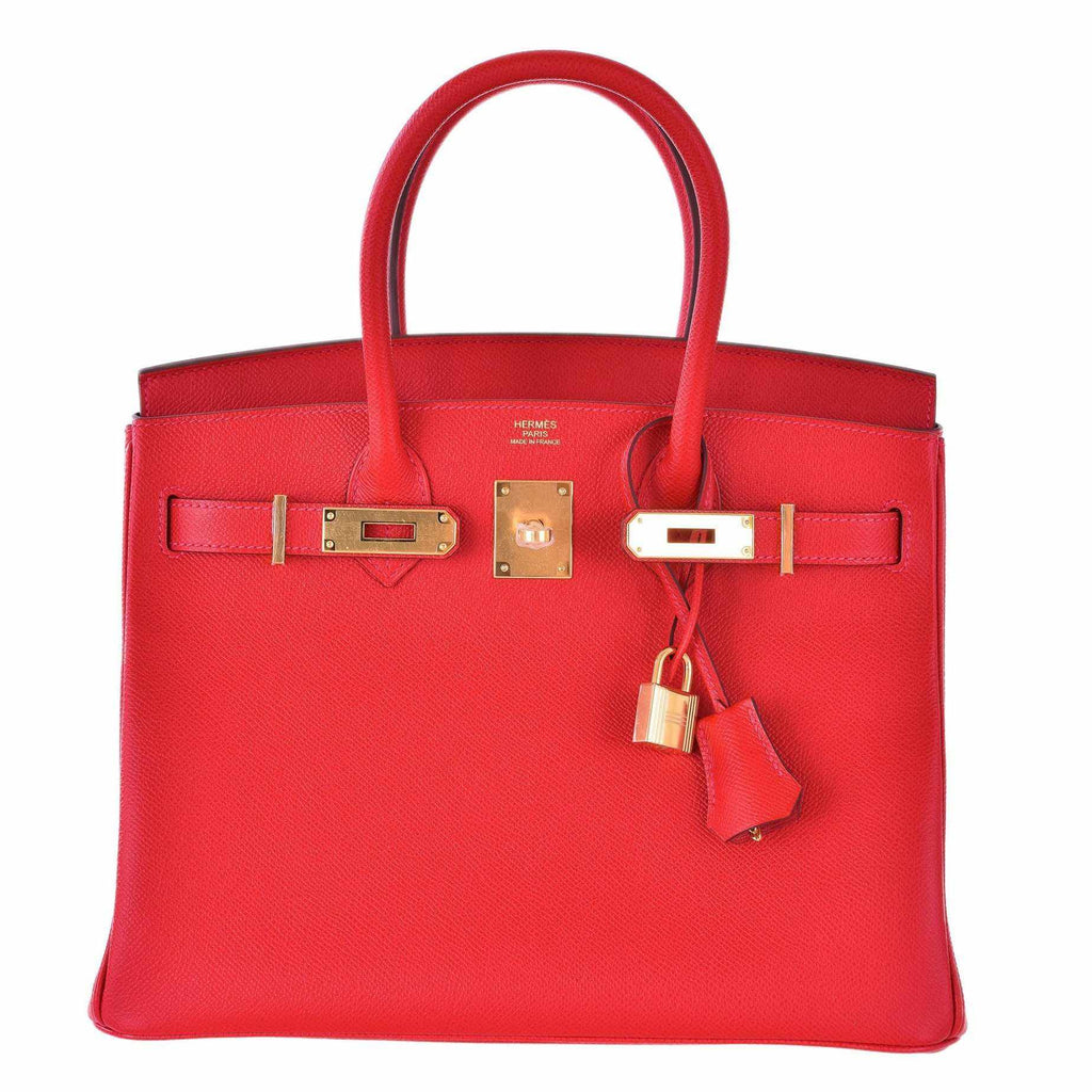HERMES Birkin 30 Handbag Rouge Casaque Epsom Leather