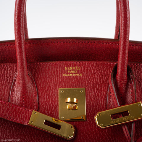 Hermès Birkin 30 Rouge Vif Ardennes Gold Hardware - Square E