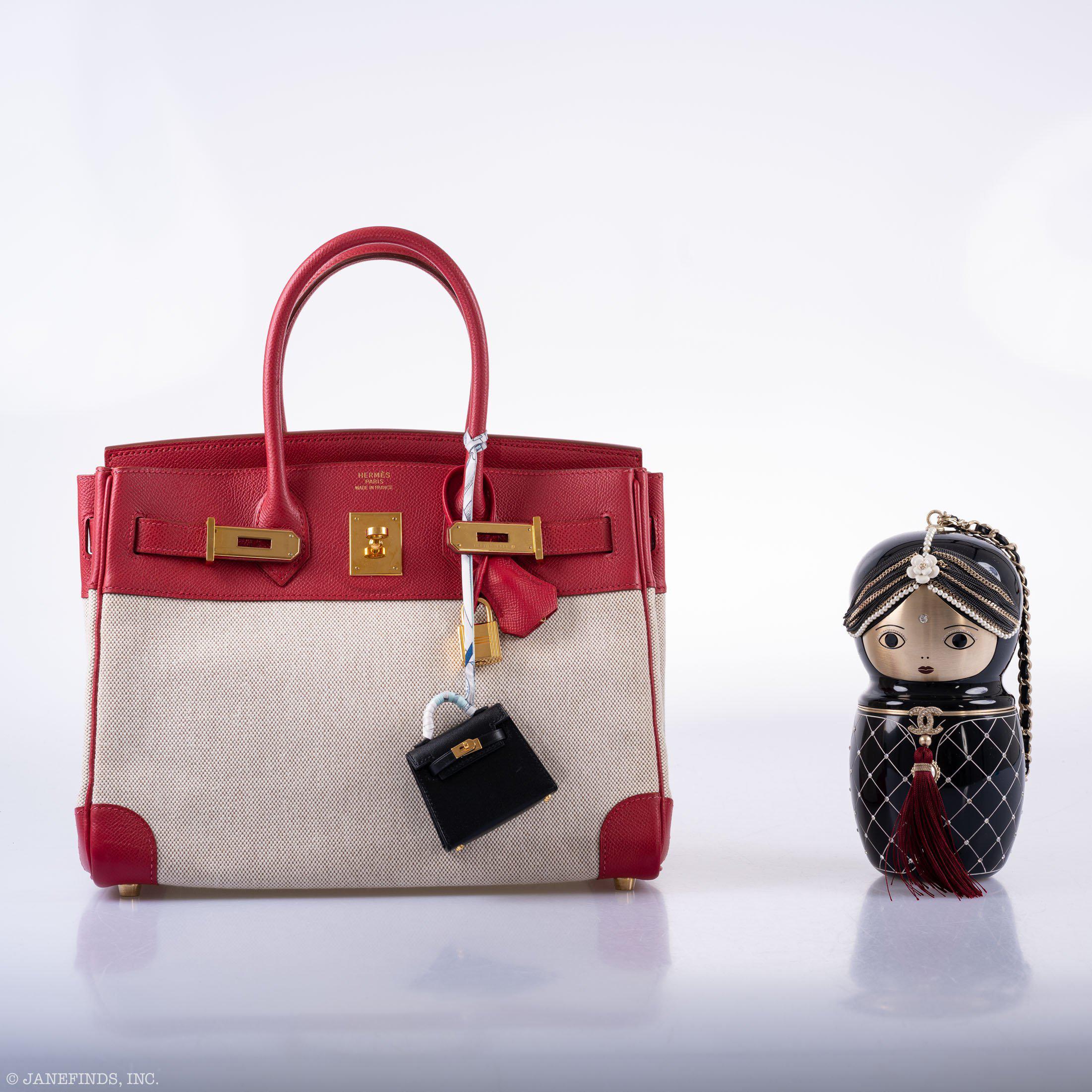 Hermès Birkin 30 Toile & Rouge Vif Courchevel Leather Gold Hardware