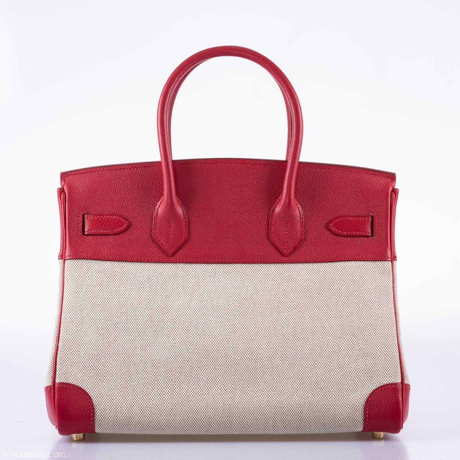 Hermès Birkin 30 Toile & Rouge Vif Courchevel Leather Gold Hardware