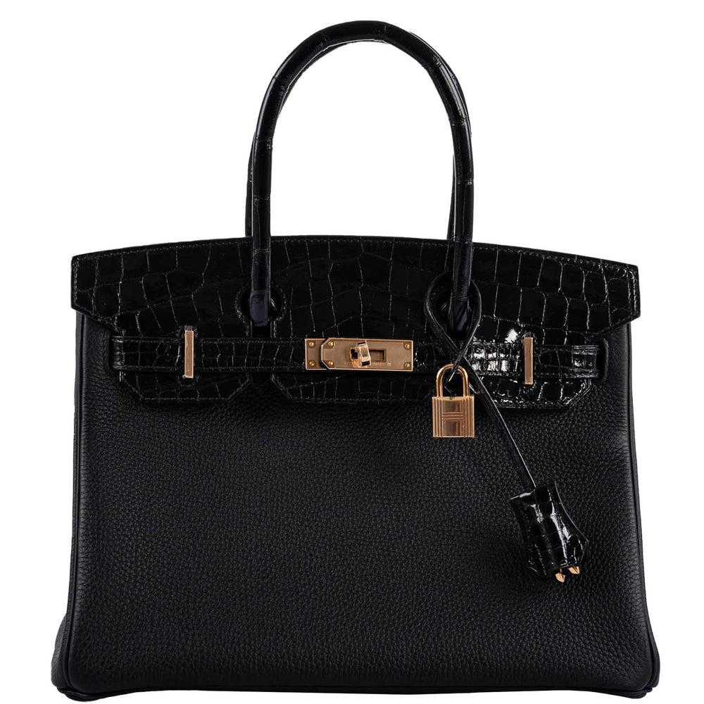 Hermès Birkin 30 Touch Noir Novillo Shiny Niloticus Crocodile Gold Hardware