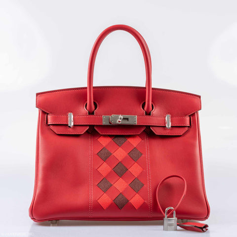 Hermès Birkin 30 Tressage Rouge de Coeur Rouge H Swift & Epsom Palladium Hardware