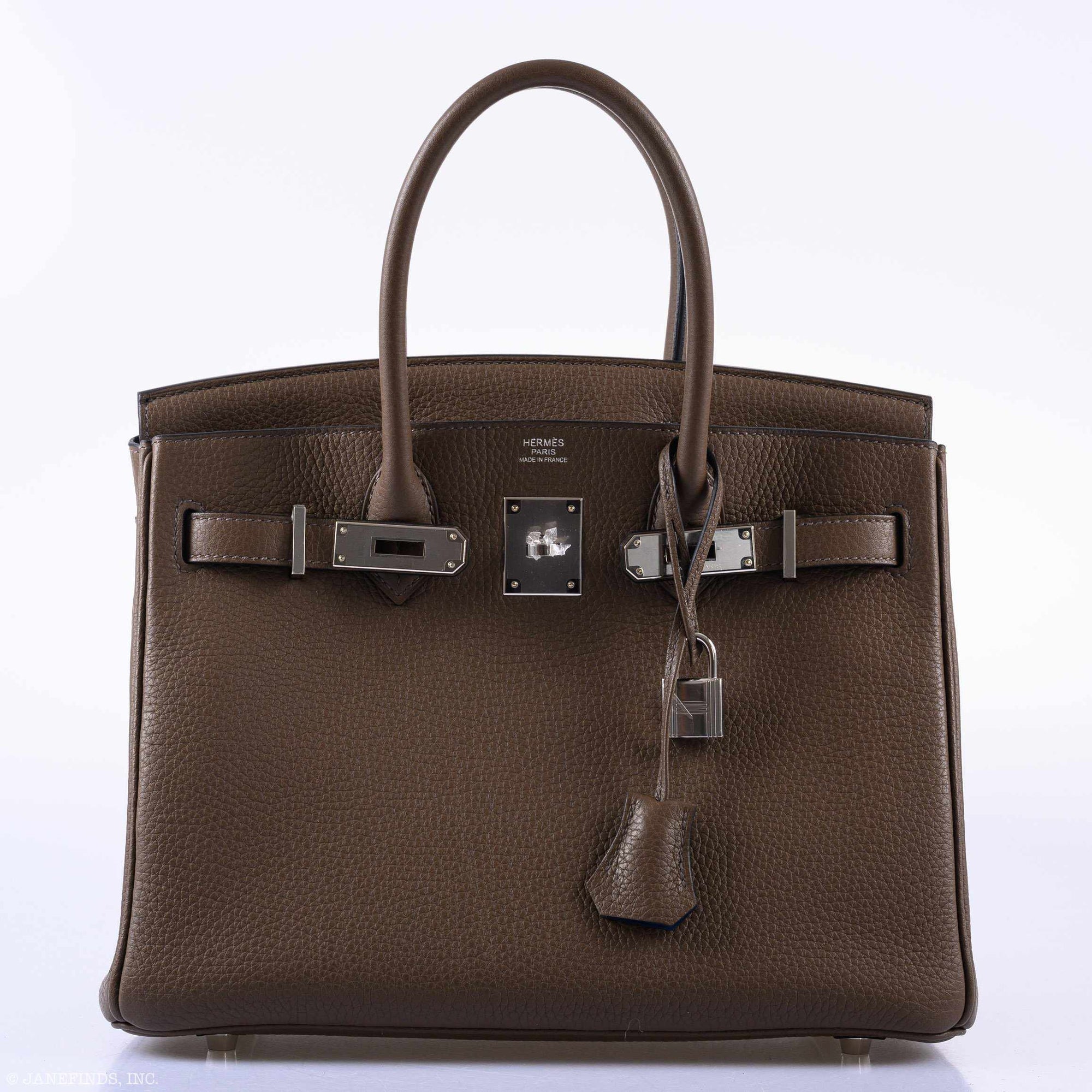 Hermès Birkin 30 Verso Taupe & Blue Agate Clemence Palladium Hardware