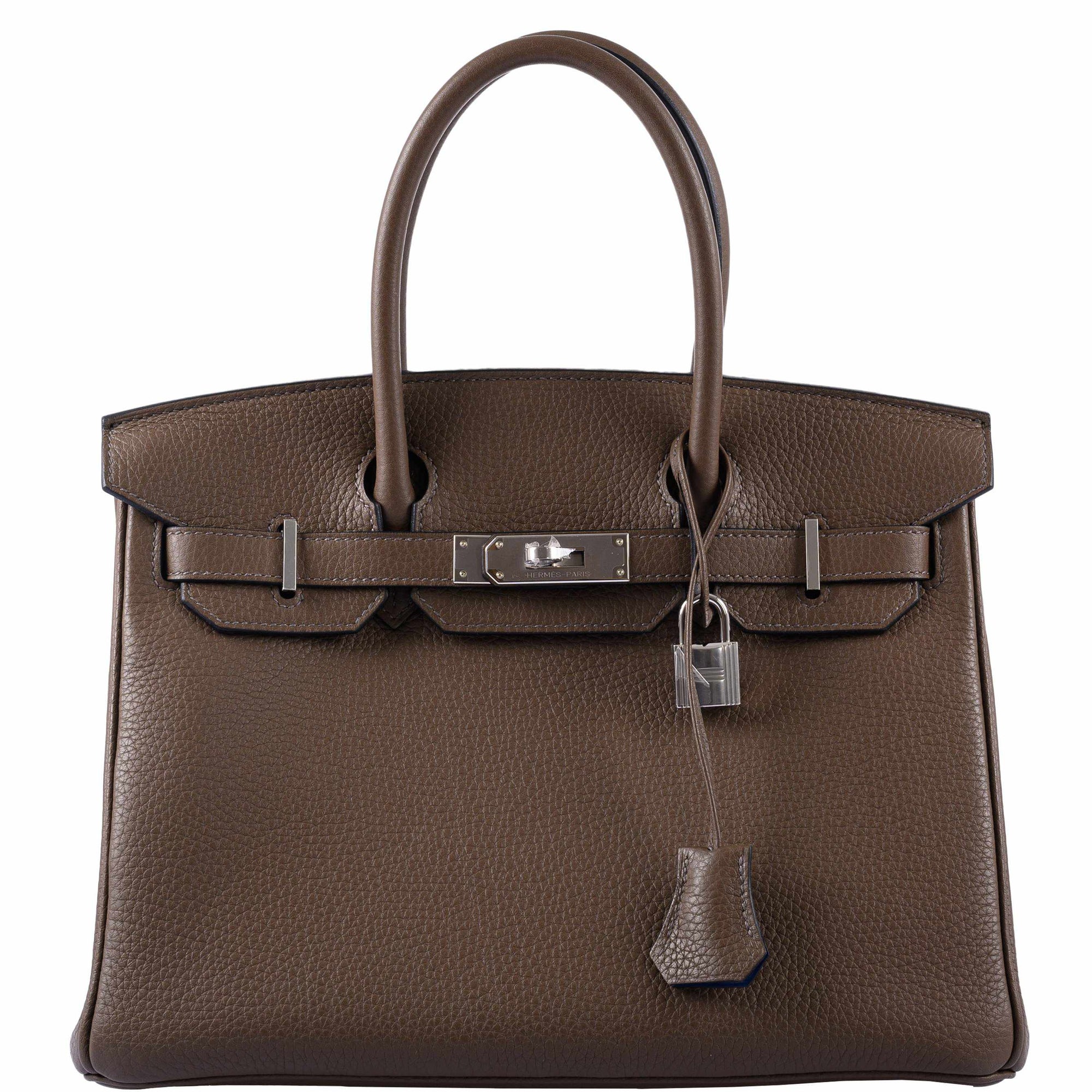 Hermès Birkin 30 Verso Taupe & Blue Agate Clemence Palladium Hardware
