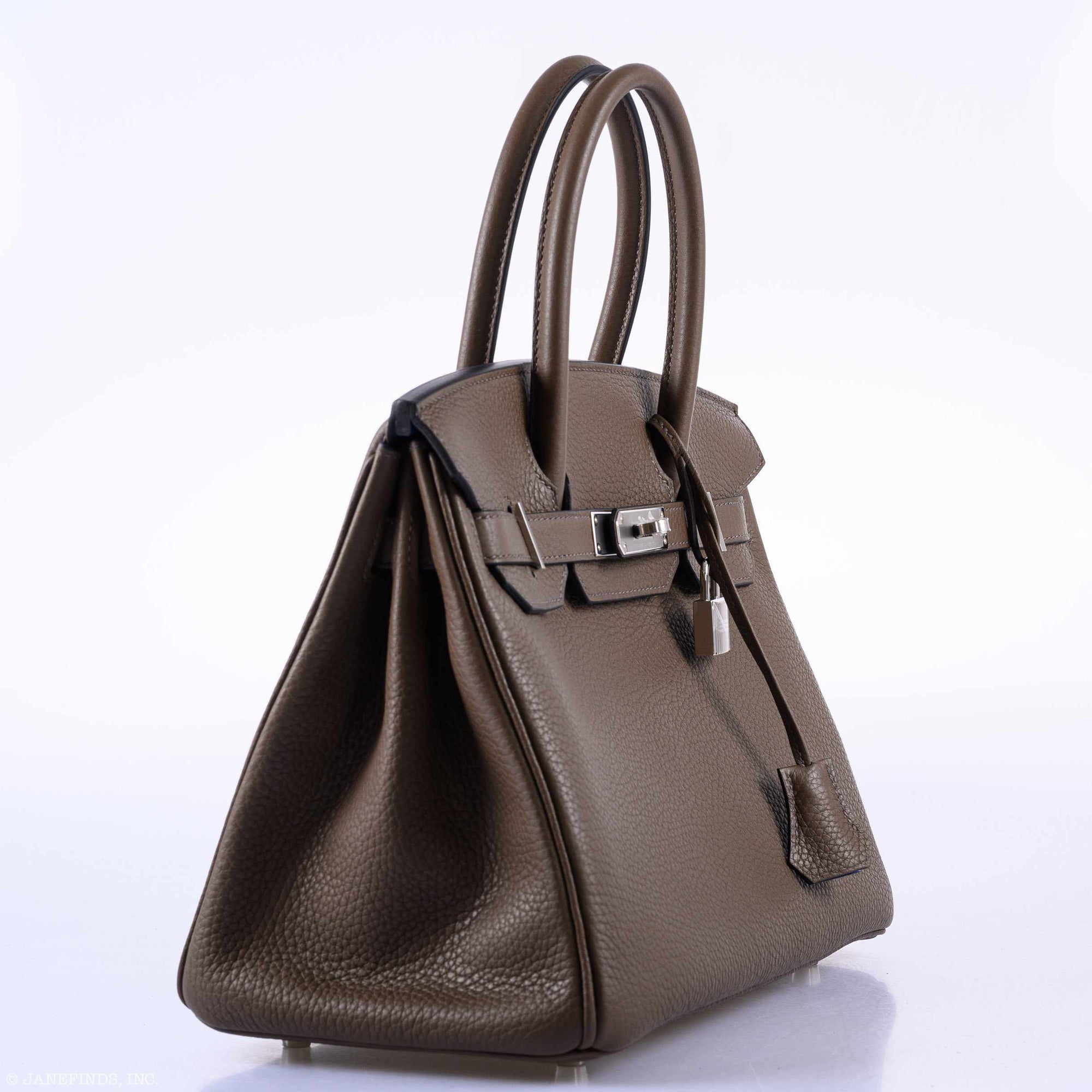 Hermès Birkin 30 Verso Taupe & Blue Agate Clemence Palladium Hardware