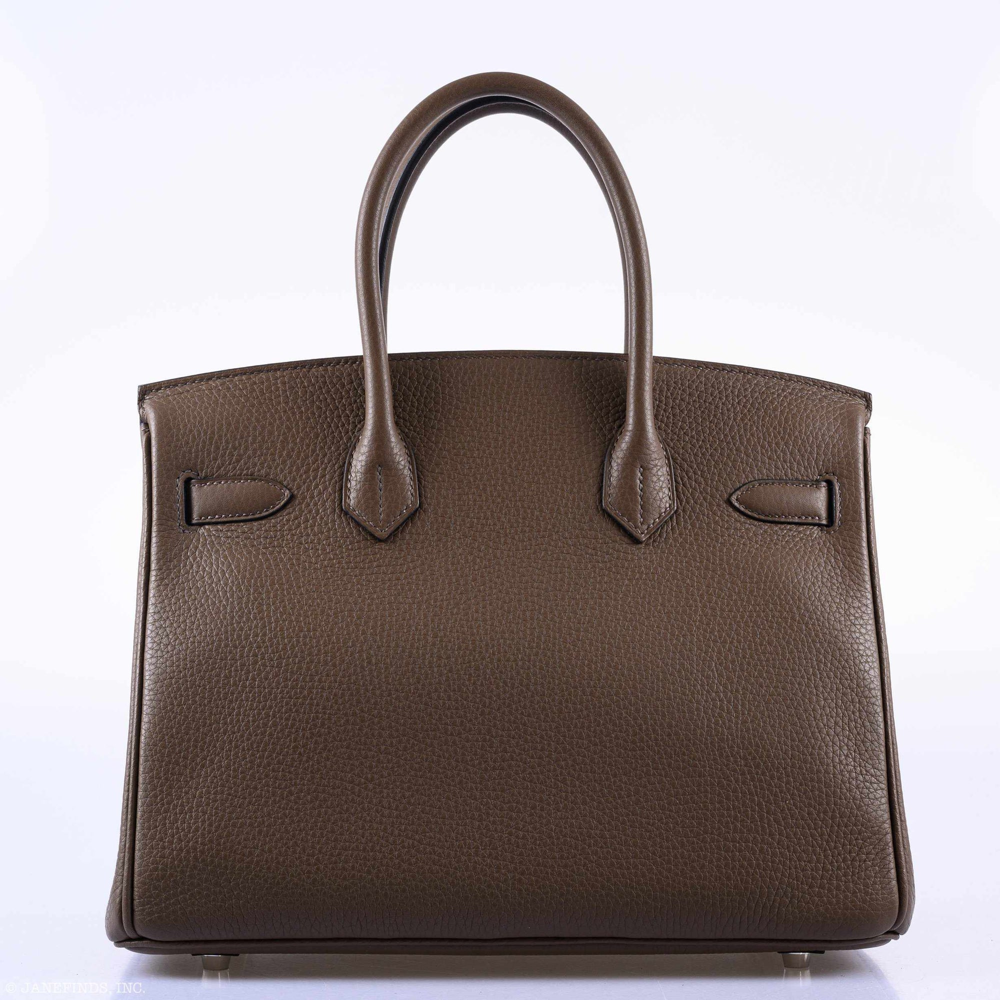 Hermès Birkin 30 Verso Taupe & Blue Agate Clemence Palladium Hardware