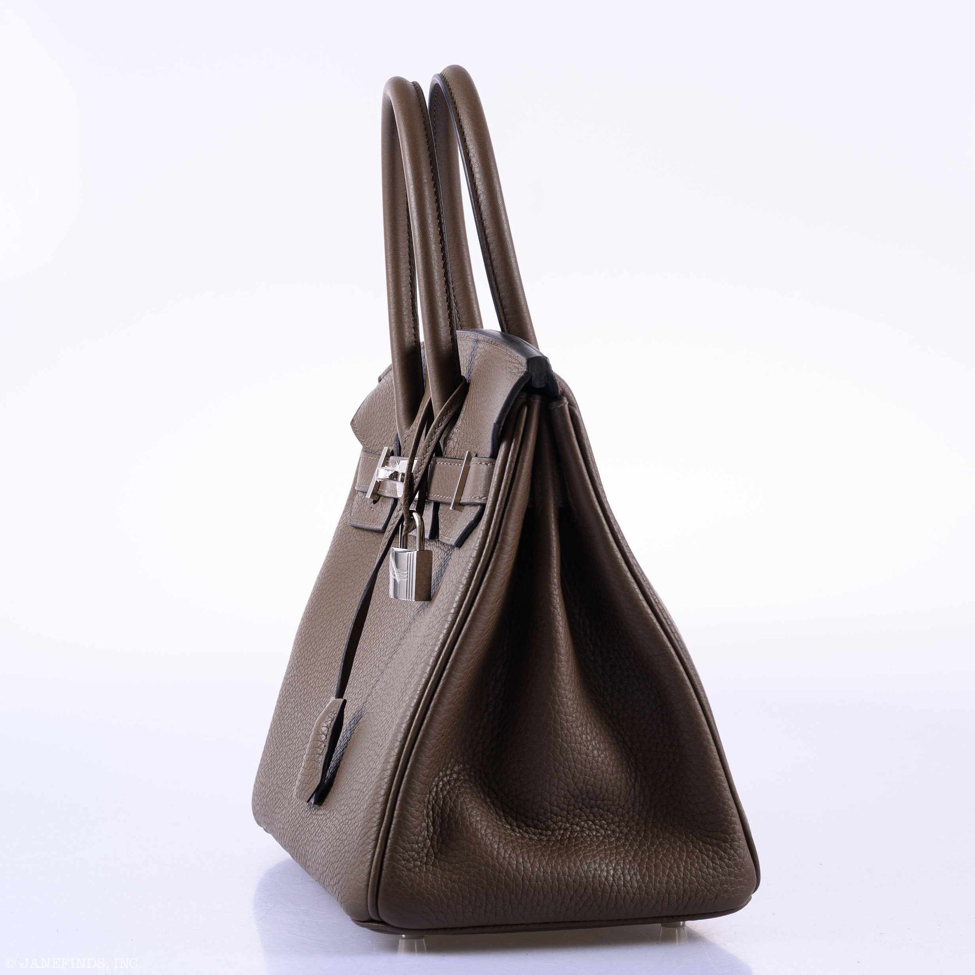 Hermès Birkin 30 Verso Taupe & Blue Agate Clemence Palladium Hardware
