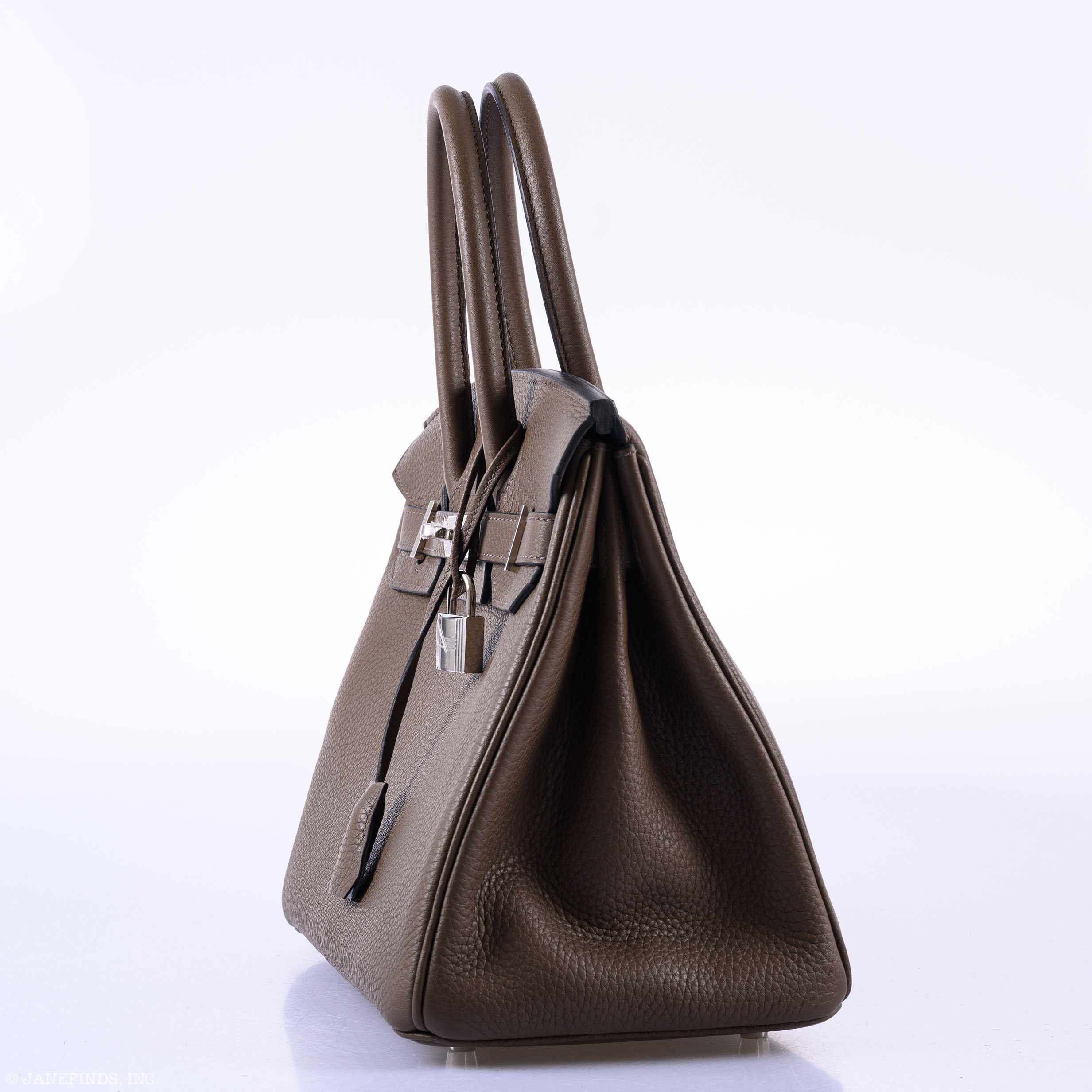 Hermès Birkin 30 Verso Taupe & Blue Agate Clemence Palladium Hardware