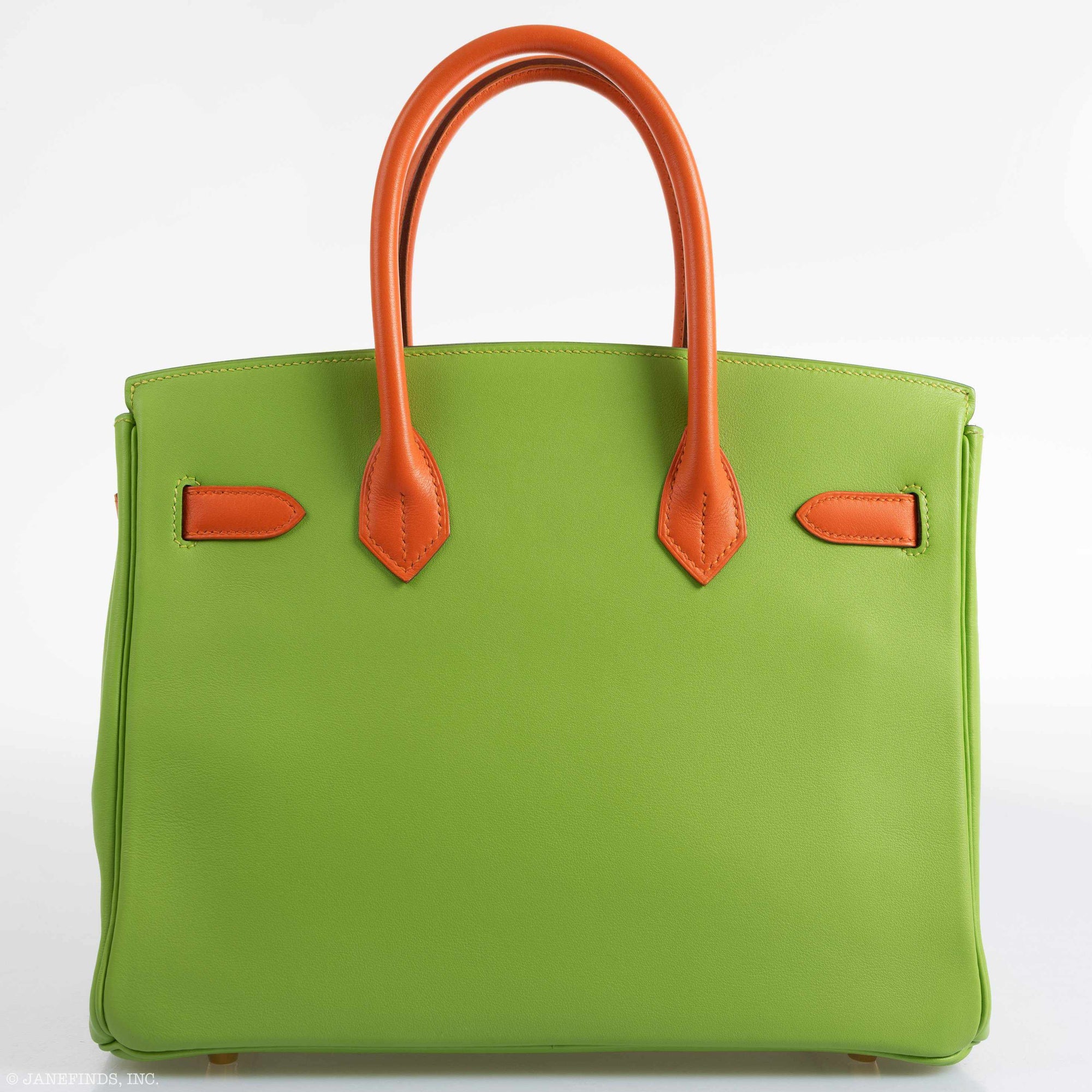 Hermès Birkin 30 Vert Cru & Orange H Gulliver Leather Gold Hardware - 1998