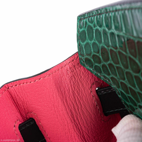 Hermès Birkin 30 Vert Emeraude Porosus Crocodile, Vert Titien Multi-Leather & Rose Azalée Patchwork Palladium Hardware
