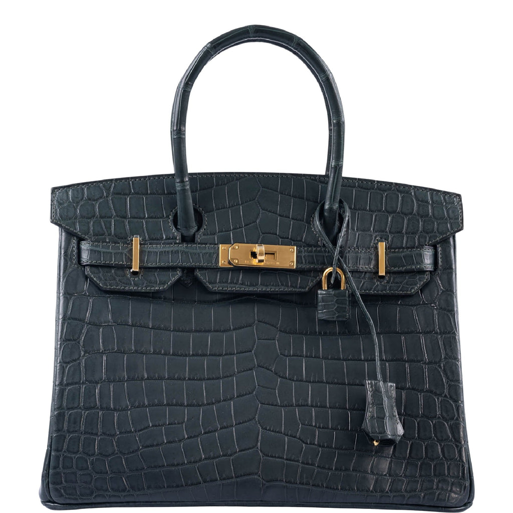 A black matt Hermes crocodile birkin bag