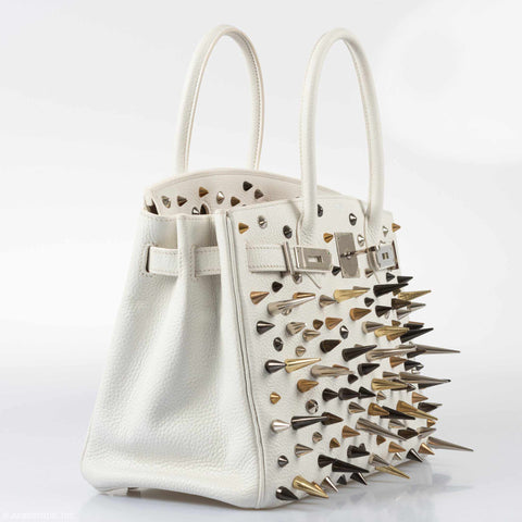 Hermès Birkin 30 White Clemence “Warrior Birkin” Palladium Hardware * JaneFinds Custom Shop
