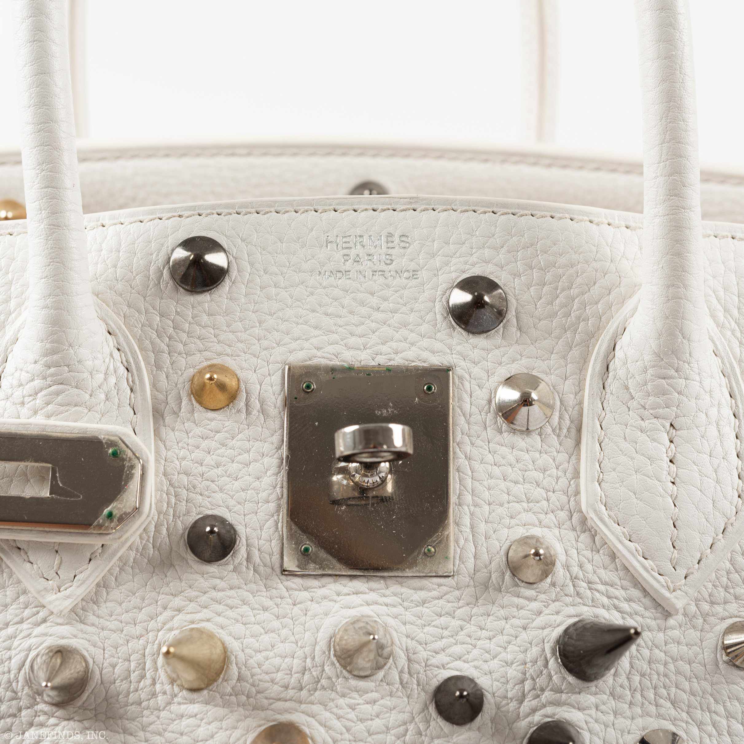 Hermès Birkin 30 White Clemence “Warrior Birkin” Palladium Hardware * JaneFinds Custom Shop