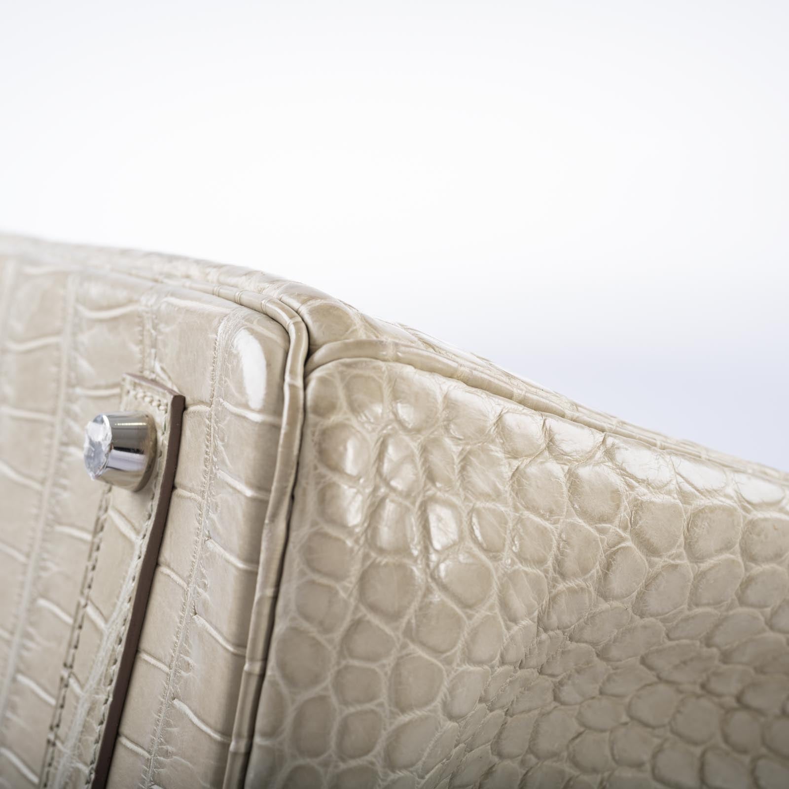 Hermès Birkin 35 Beton Matte Porosus Crocodile Palladium Hardware