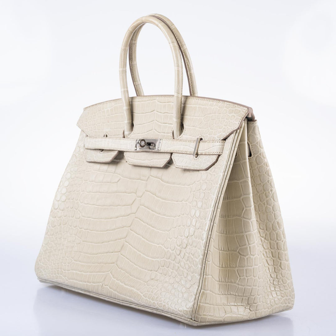 Hermes Birkin 35 Beton Matte Porosus Crocodile Palladium Hardware ...