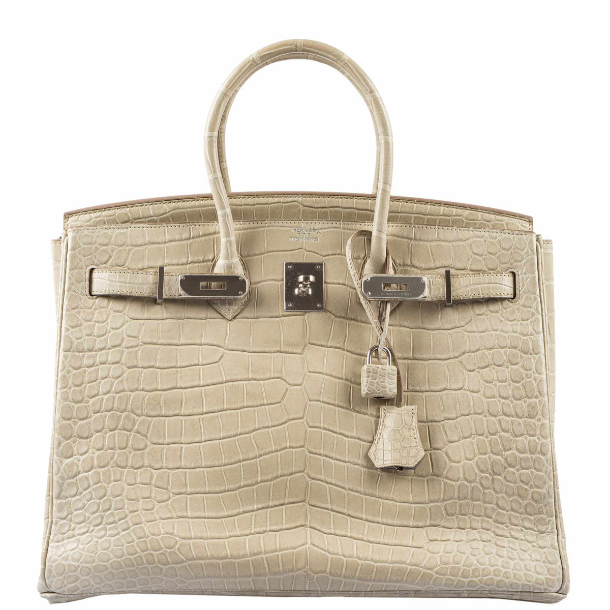 Hermès BETON Matte Porosus Croc 35 cm Birkin Bag- Grey color with gold  hardware