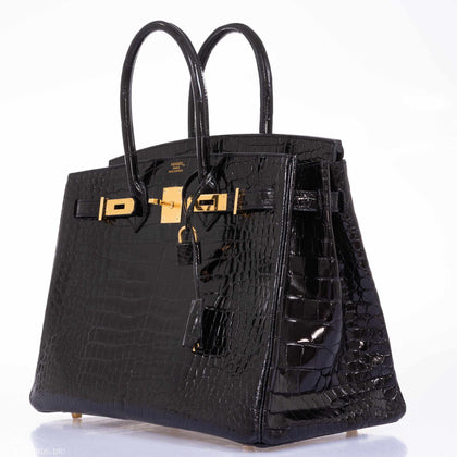 Hermès Birkin 35 Black Shiny Porosus Crocodile Gold Hardware – JaneFinds