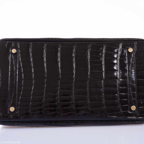 Hermès Birkin 35 Black Shiny Porosus Crocodile Gold Hardware