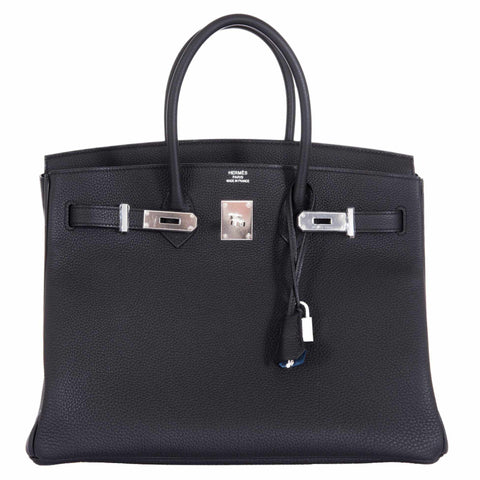 Hermès Birkin 35 Black Togo Verso Blue Agate Chevre Palladium Hardware