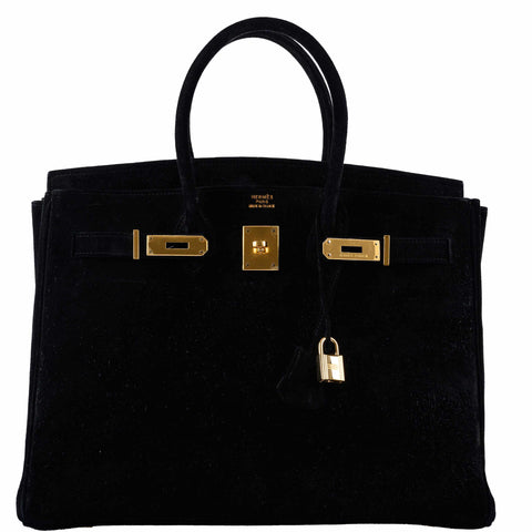 Hermès Birkin 35 Black Veau Velours Suede Gold Hardware - D Square
