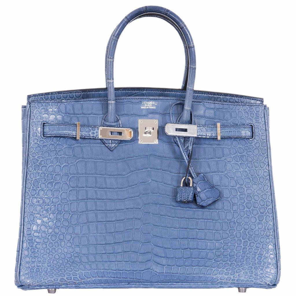 Hermes 30cm Matte Brighton Blue Porosus Crocodile Birkin Bag with