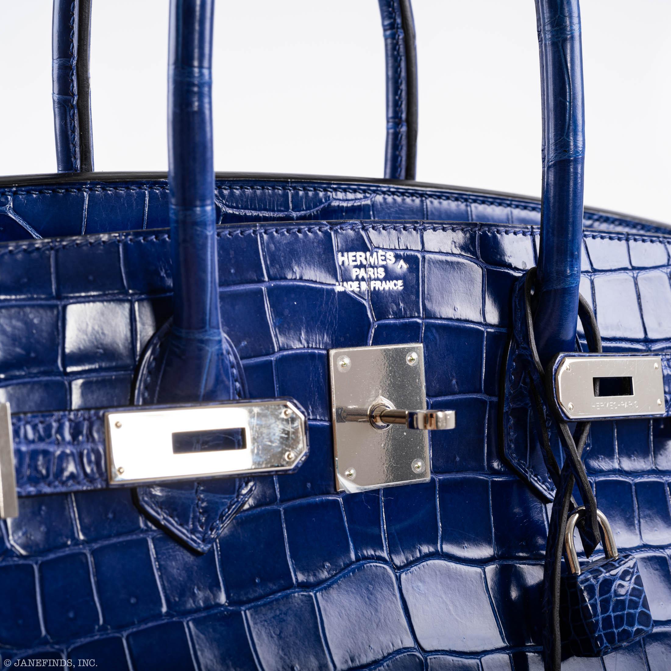 Hermès Birkin 35 Blue Electric Porosus Crocodile Palladium Hardware - 2012, P Square