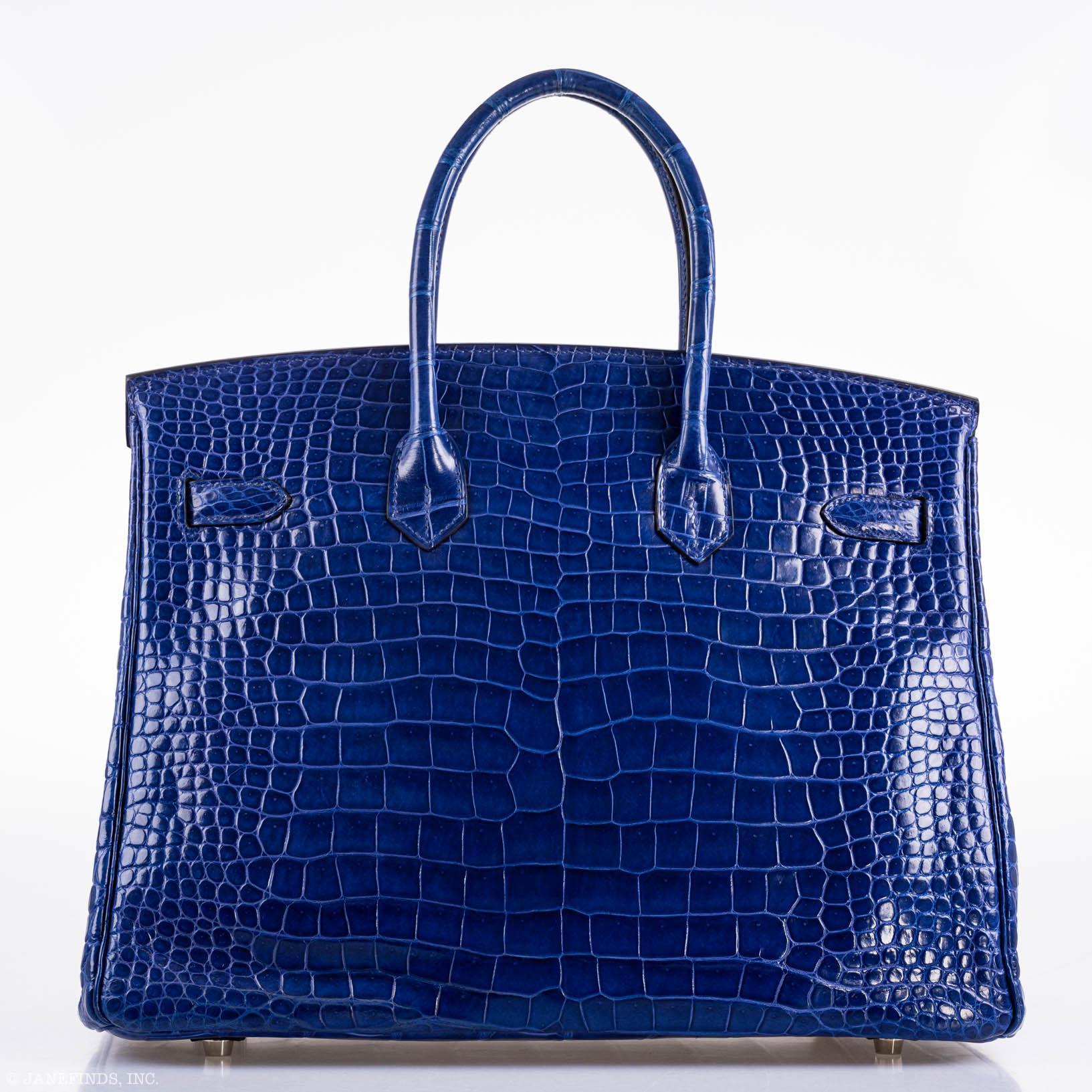 Hermès Birkin 35 Blue Electric Porosus Crocodile Palladium Hardware - 2012, P Square