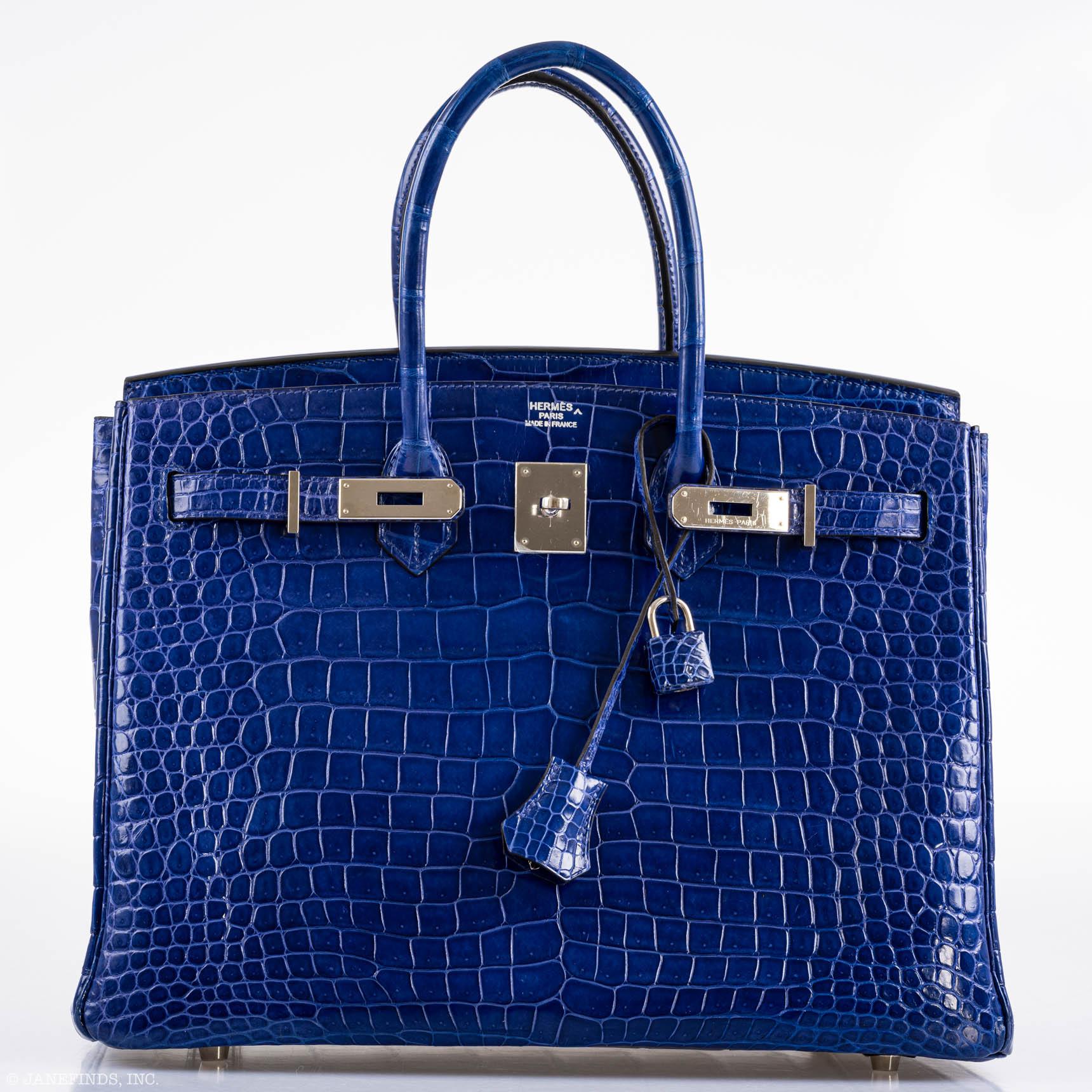 Hermès Birkin 35 Blue Electric Porosus Crocodile Palladium Hardware - 2012, P Square