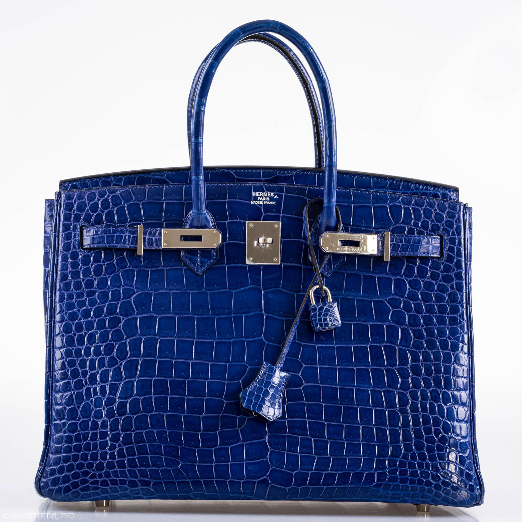 Hermès Birkin 35 Blue Electric Porosus Crocodile Palladium Hardware