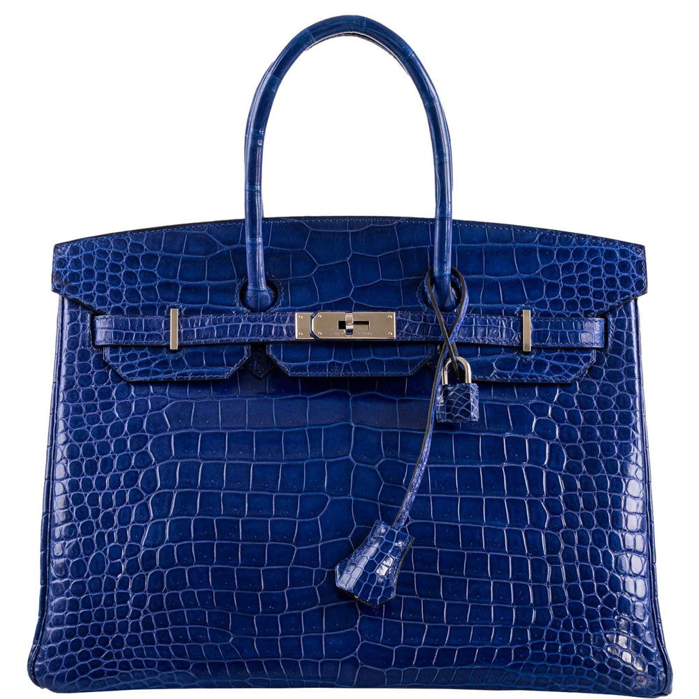 Hermès Birkin 35 Blue Electric Porosus Crocodile Palladium Hardware
