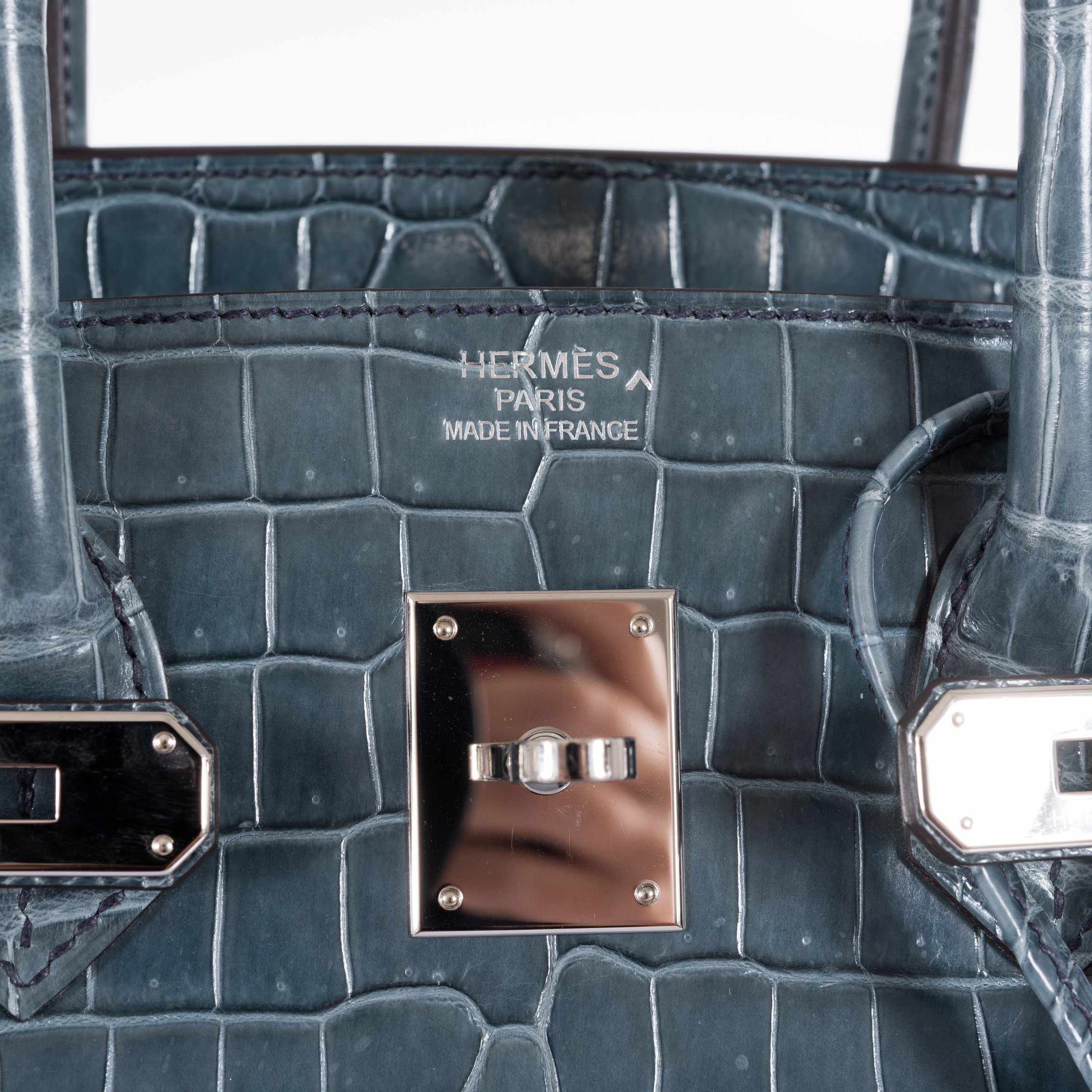 Hermès Birkin 35 Blue Jean Porosus Crocodile Palladium Hardware