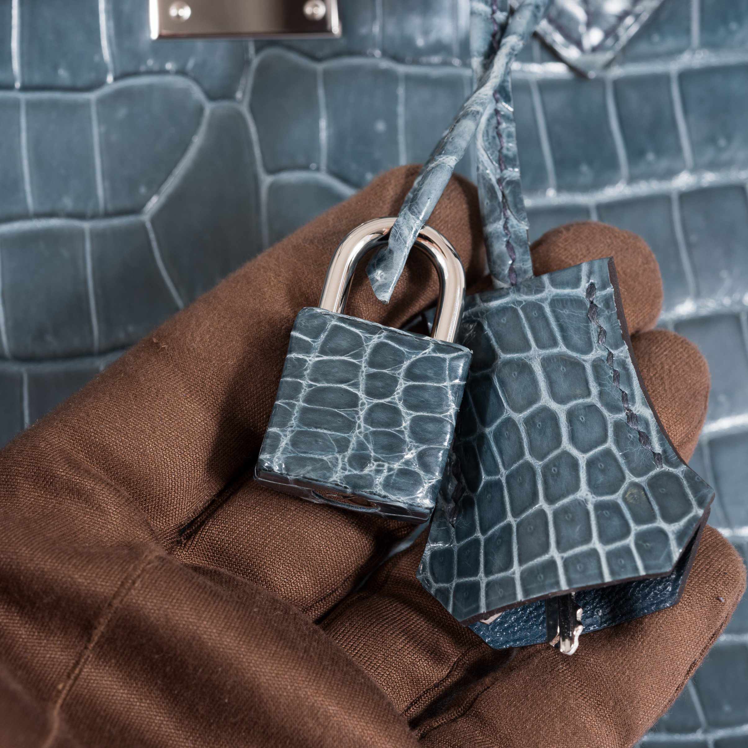 Hermès Birkin 35 Blue Jean Porosus Crocodile Palladium Hardware