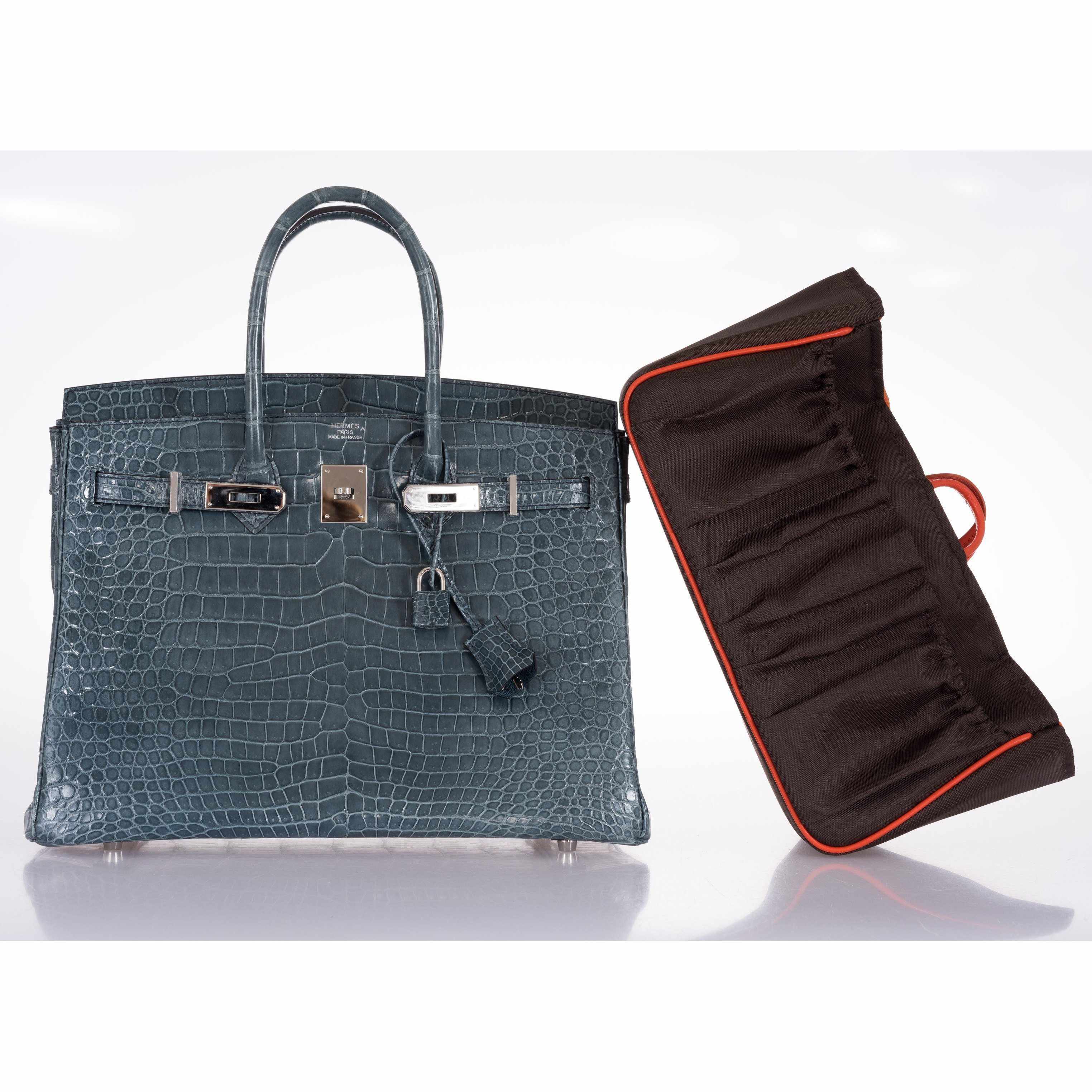 Hermès Birkin 35 Blue Jean Porosus Crocodile Palladium Hardware