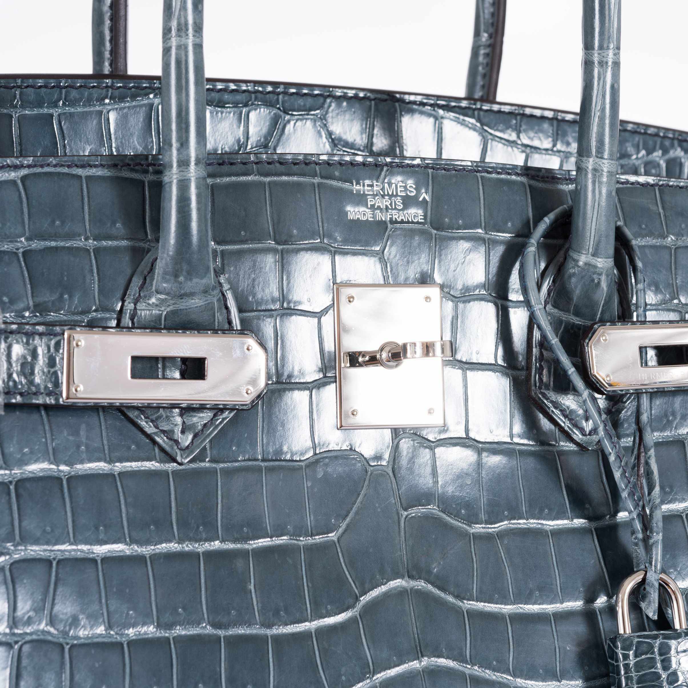 Hermès Birkin 35 Blue Jean Porosus Crocodile Palladium Hardware