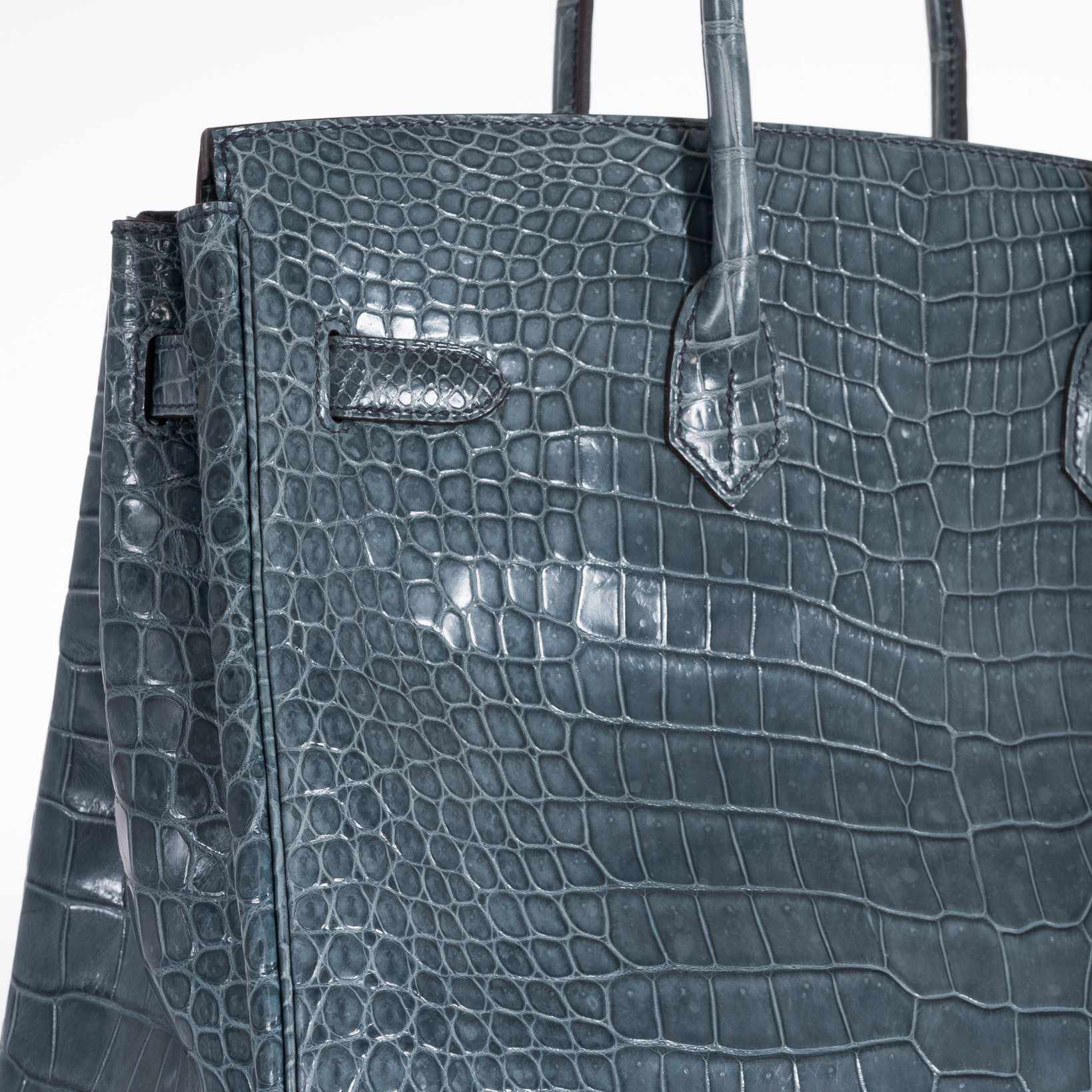 Hermès Birkin 35 Blue Jean Porosus Crocodile Palladium Hardware