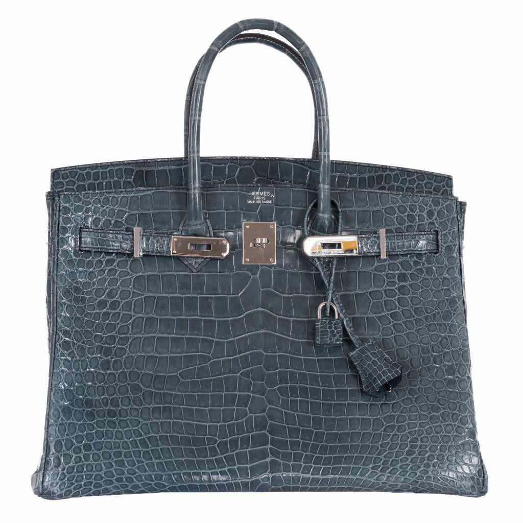 Hermès Birkin 35 Blue Jean Porosus Crocodile Palladium Hardware