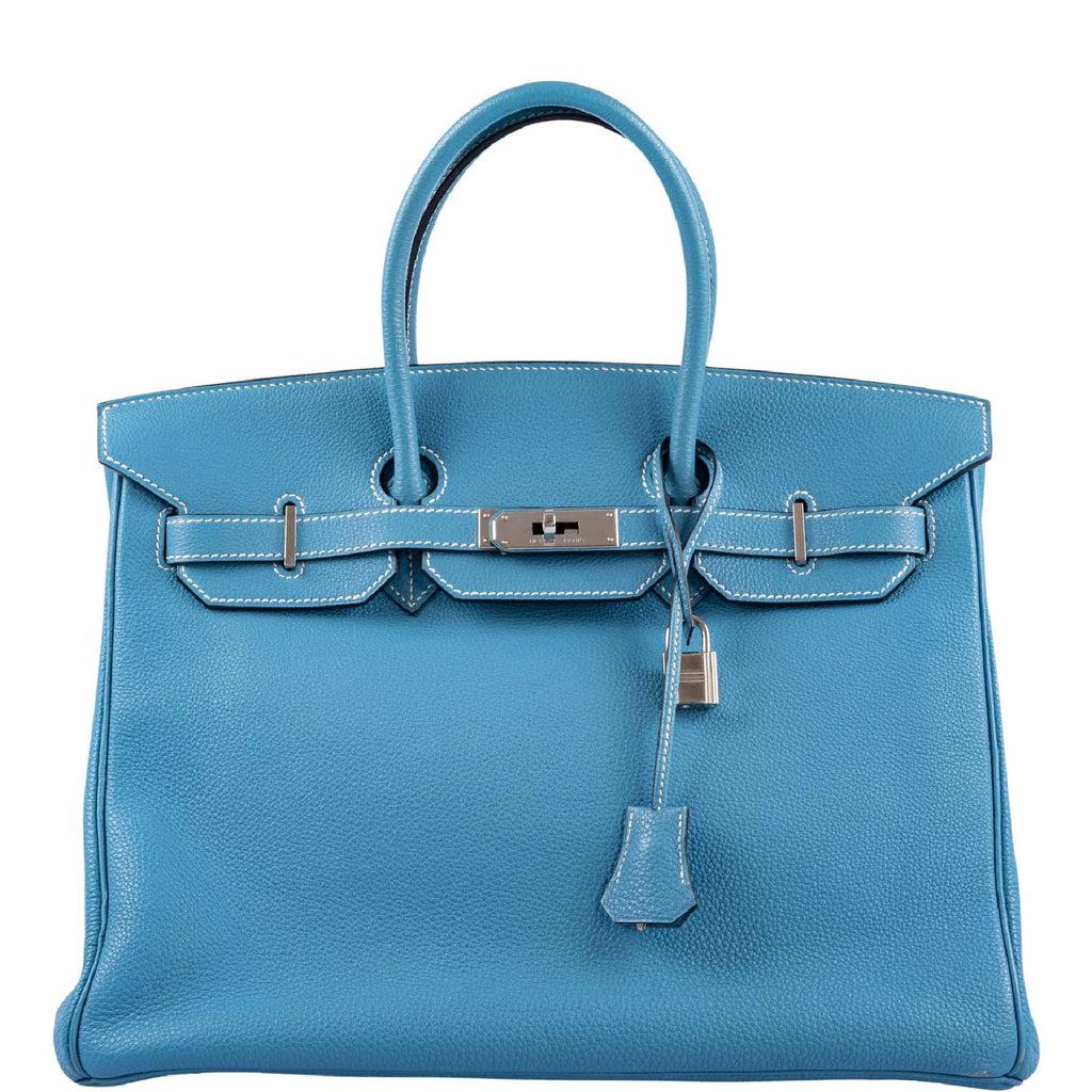 Hermes 35cm Blue Jean Chevre Leather Birkin Bag with Palladium
