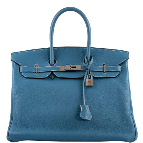 Hermès Birkin 35 Blue Jean Togo with Palladium Hardware - 2008, K Square