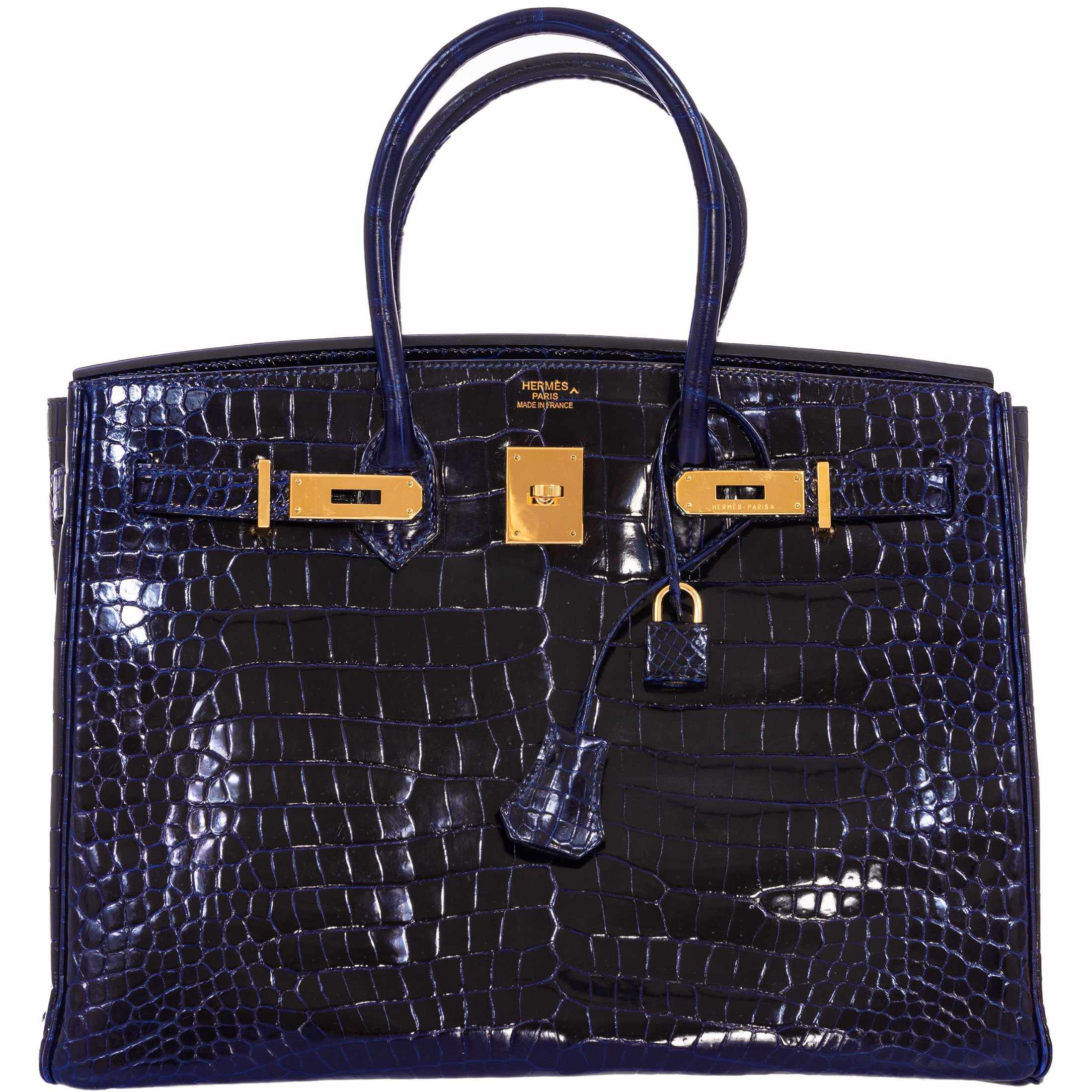 Hermès Birkin 35 Blue Marine Shiny Porosus Crocodile Gold Hardware