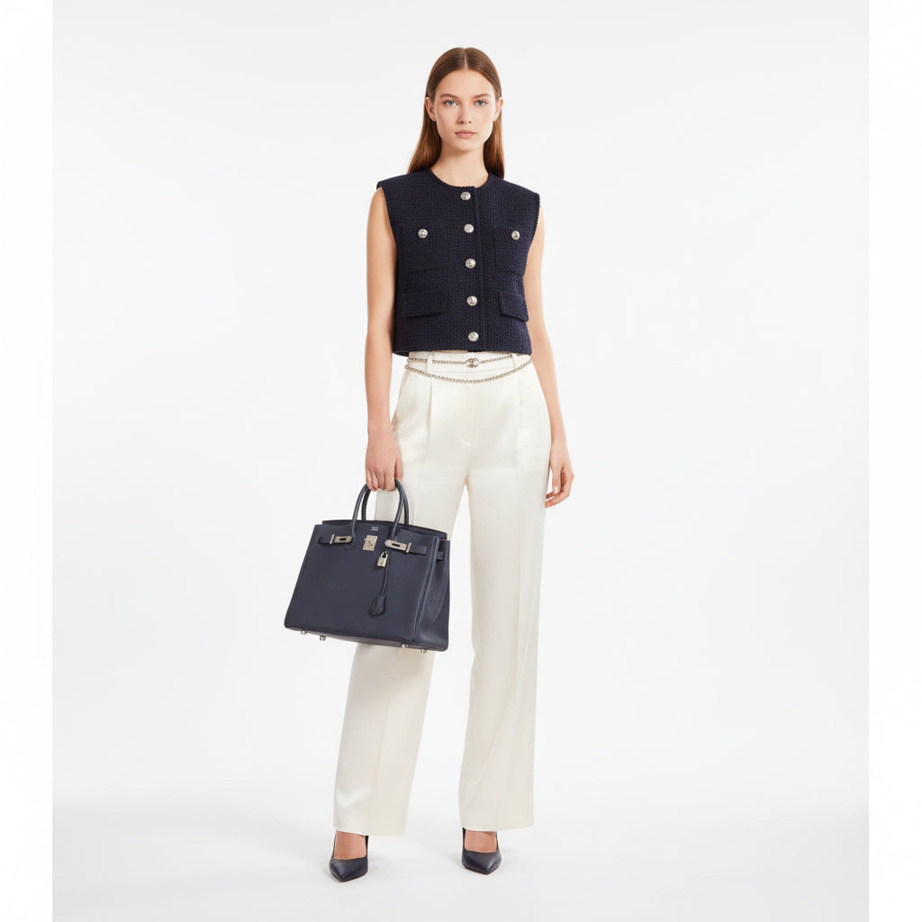 Hermès Birkin 35 Blue Nuit Verso Orange Poppy Togo Palladium Hardware