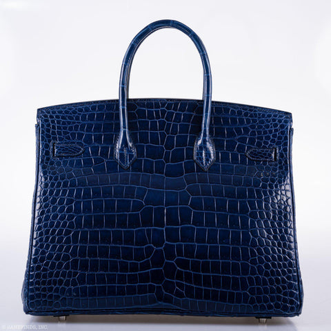 Hermès Birkin 35 Blue Sapphire Porosus Crocodile Palladium Hardware - 2011, O Square
