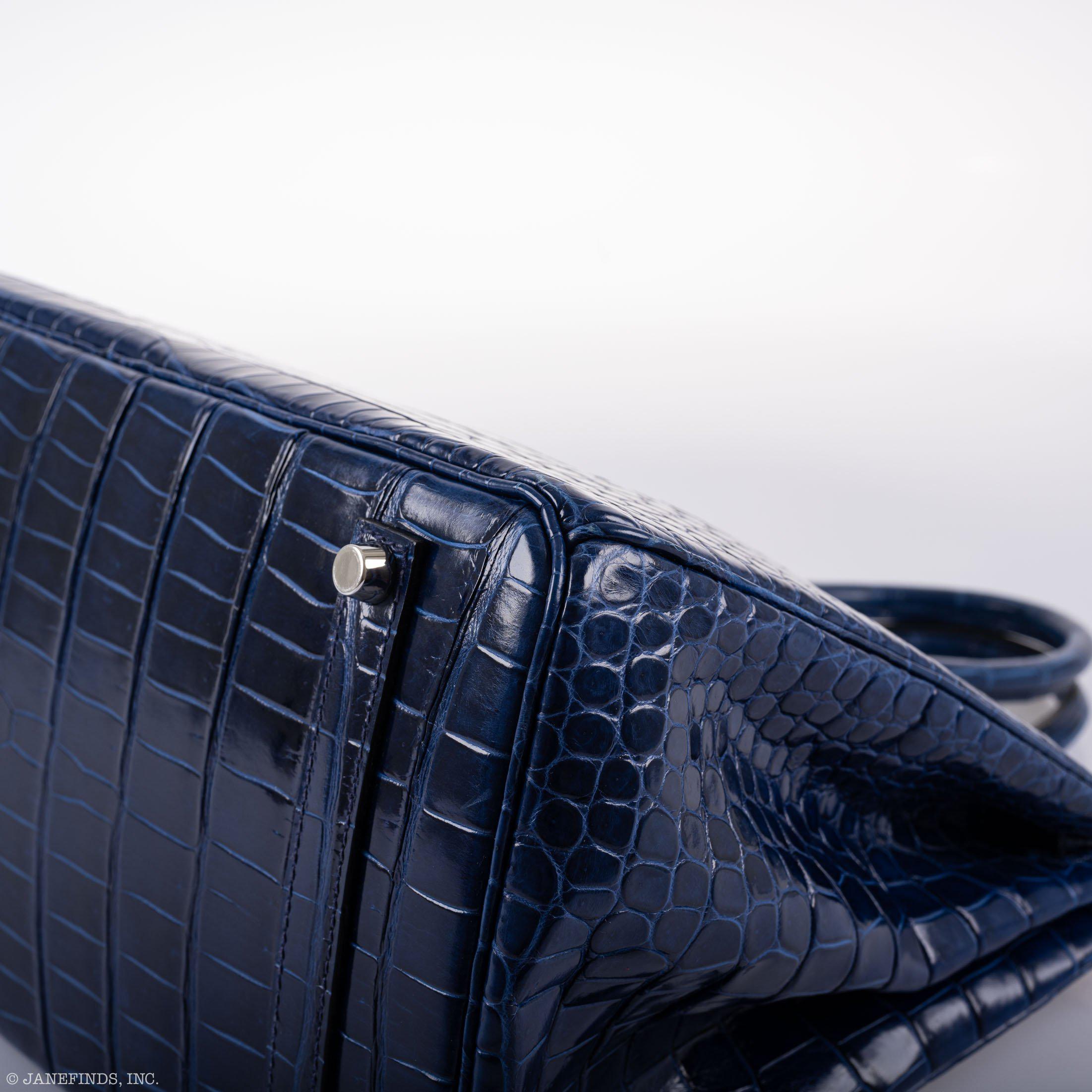Hermès Birkin 35 Blue Sapphire Porosus Crocodile Palladium Hardware - 2011, O Square
