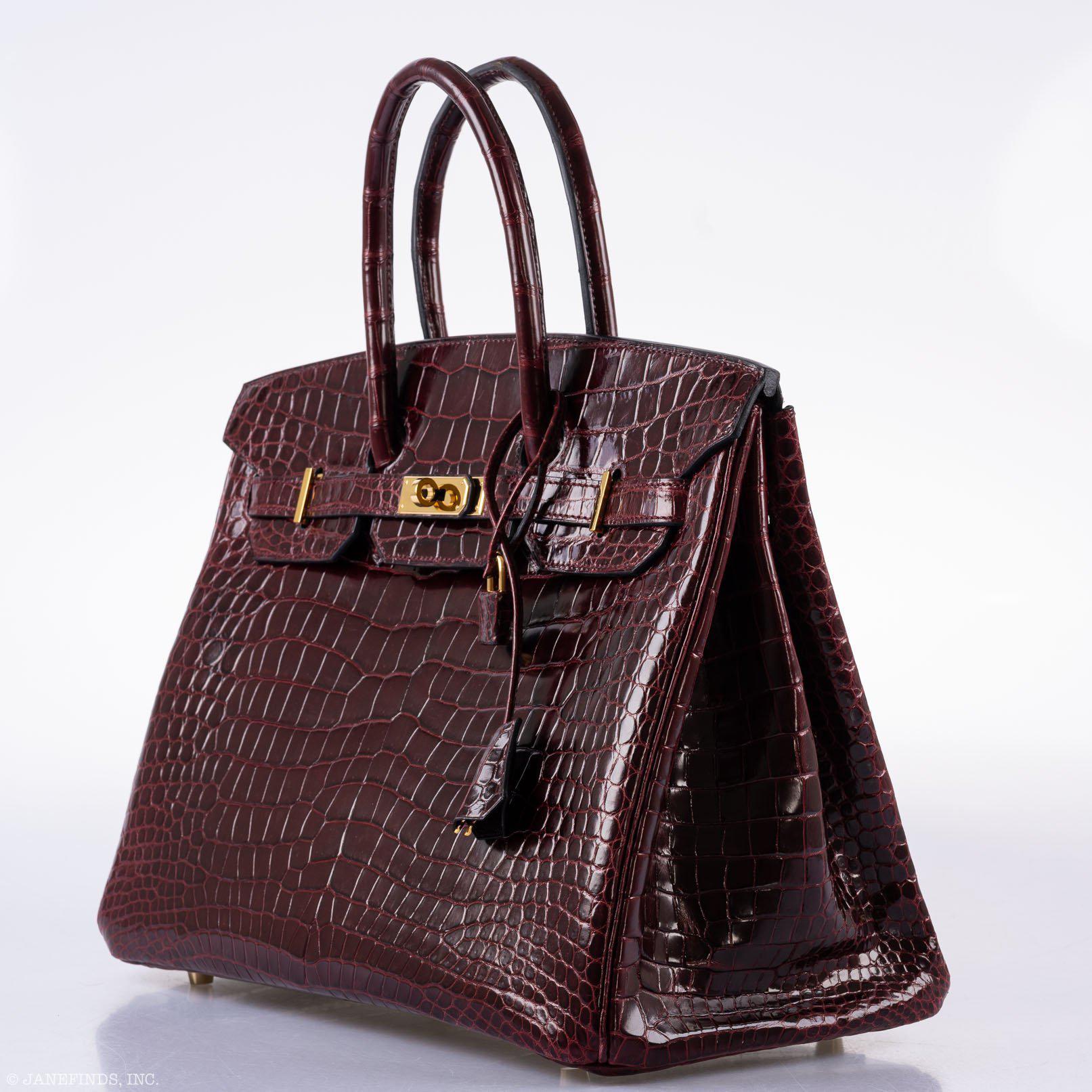 Hermès Birkin 35 Bordeaux Porosus Crocodile Gold Hardware