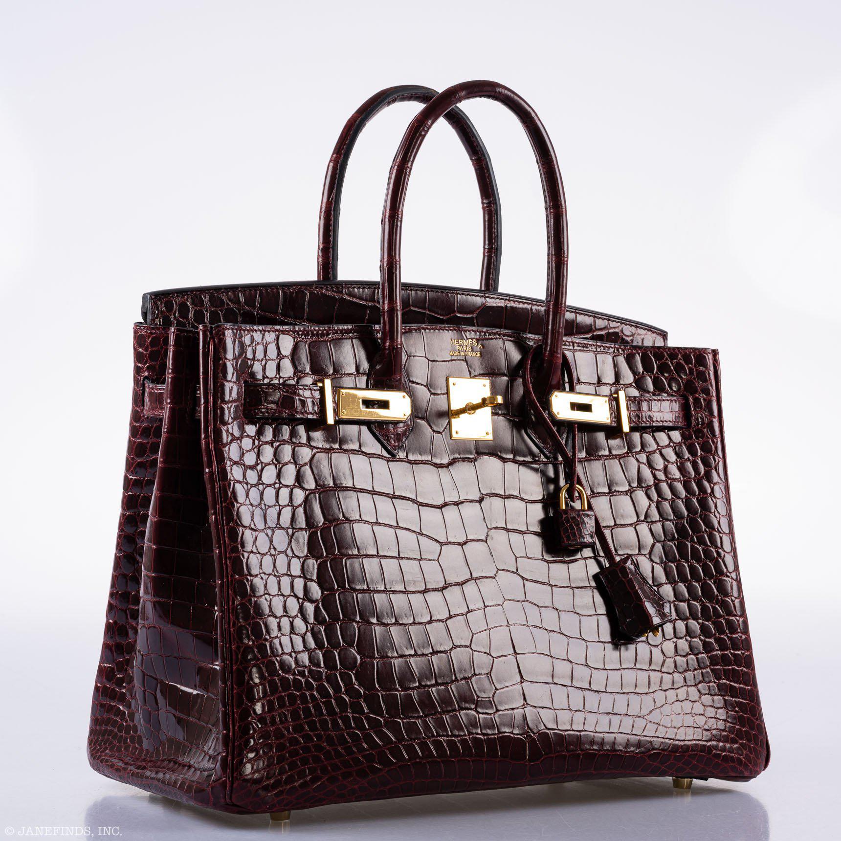 Hermès Birkin 35 Bordeaux Porosus Crocodile Gold Hardware