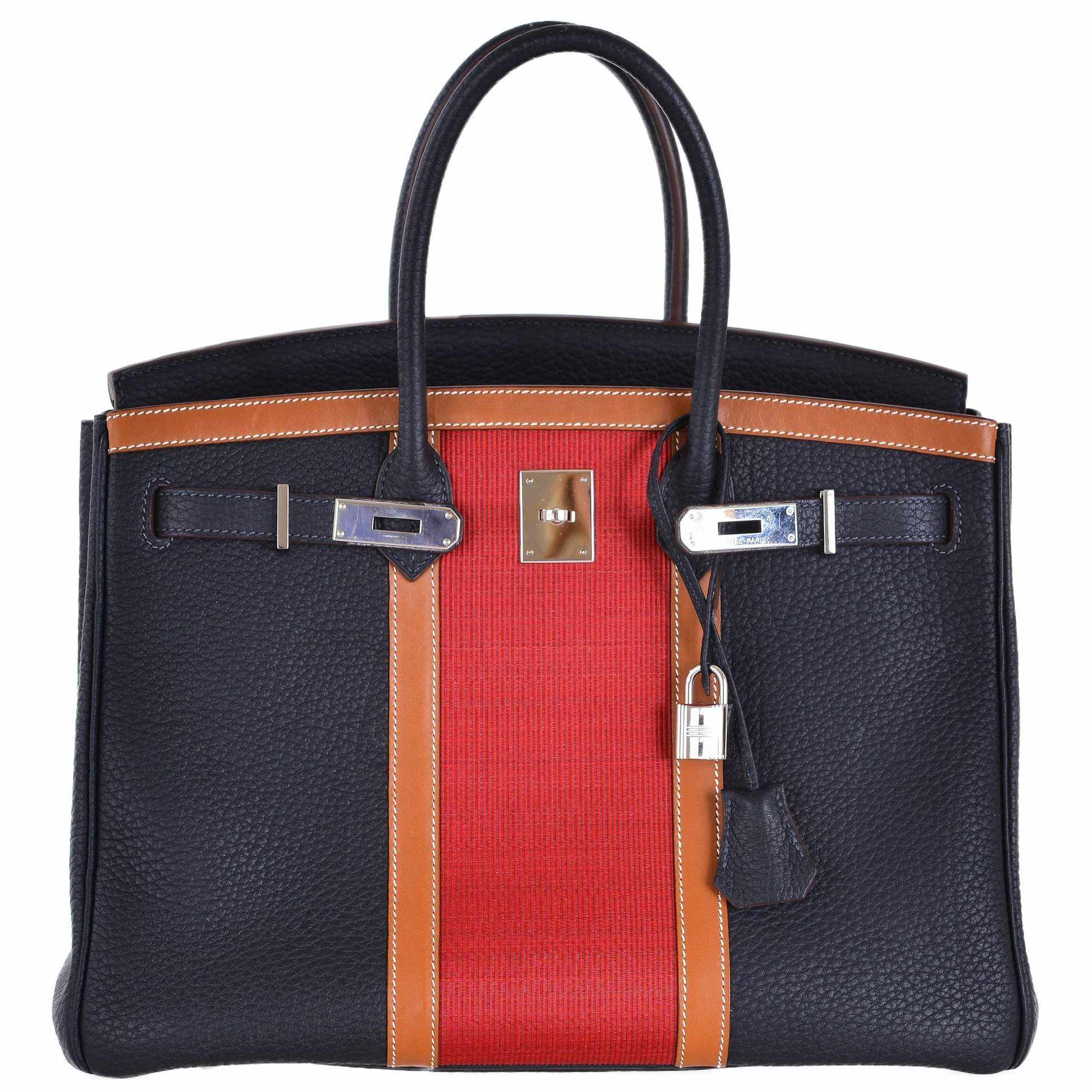 Hermès Birkin 35 Club Bleu Indigo Togo Rouge H Crin Fauve Barenia Palladium Hardware
