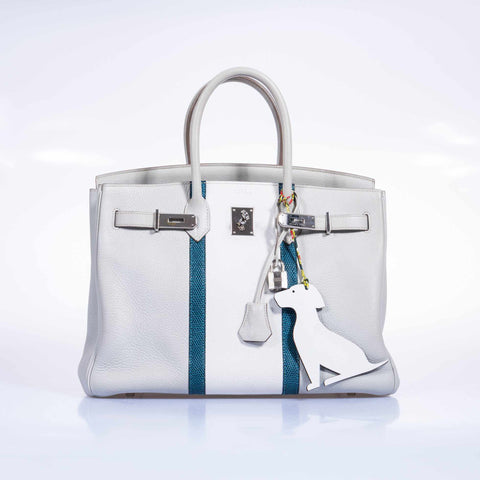 Hermès Birkin 35 Club Gris Perle Mykonos Lizard White Clemence Palladium Hardware