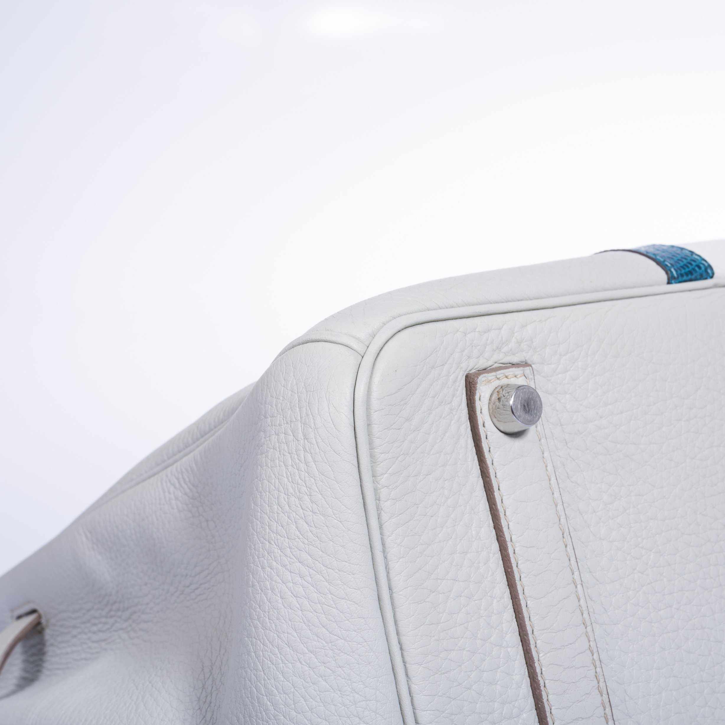 Hermès Birkin 35 Club Gris Perle & White Clemence Mykonos Lizard Palladium Hardware