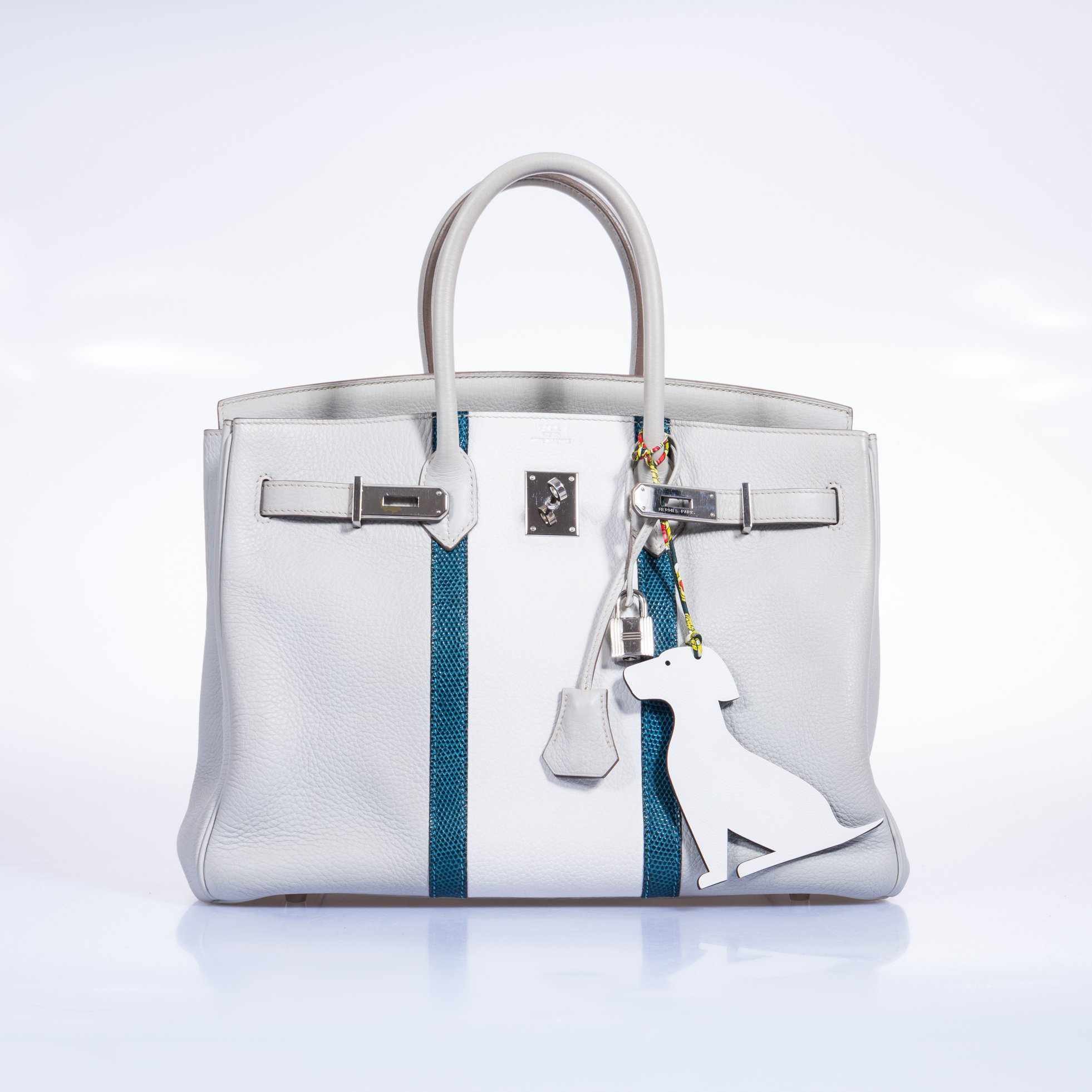 Hermès Birkin 35 Club Gris Perle & White Clemence Mykonos Lizard Palladium Hardware