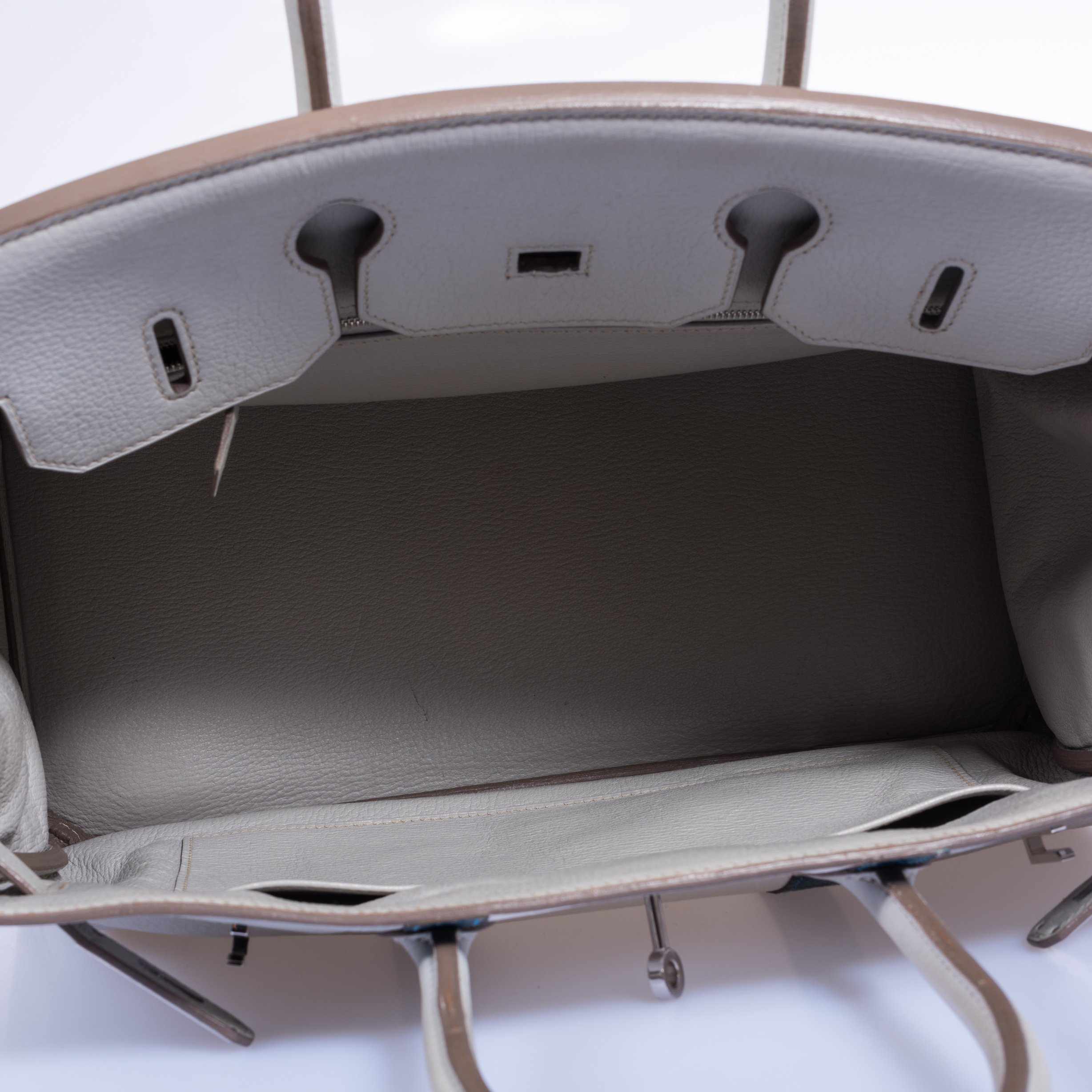 Hermès Birkin 35 Club Gris Perle & White Clemence Mykonos Lizard Palladium Hardware